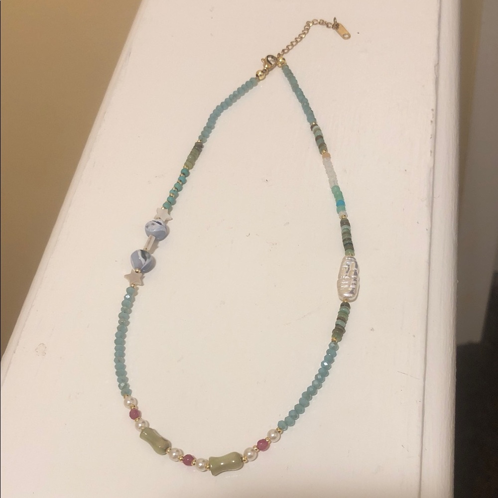 Aqua Beaded Statement Necklace - Elegant Beach-Inspired Style